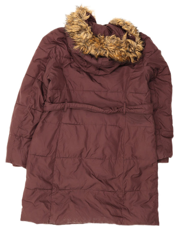 Casaco acolchoado com capuz feminino Dkny UK 16 grande poliéster cor de vinho