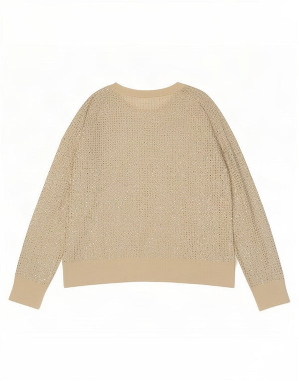 Zara Suéter feminino com gola redonda, Reino Unido 16, grande, bege