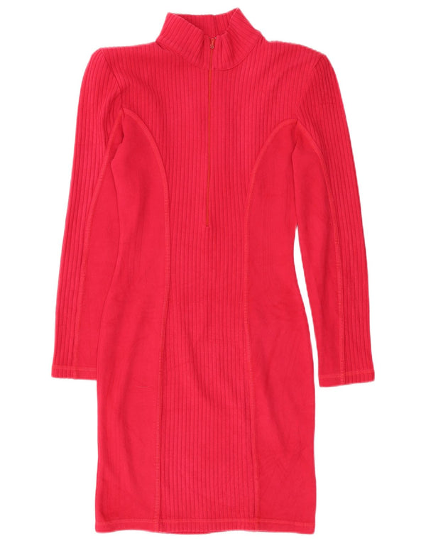 Vestido feminino vintage com decote em zíper UK 12 rosa médio