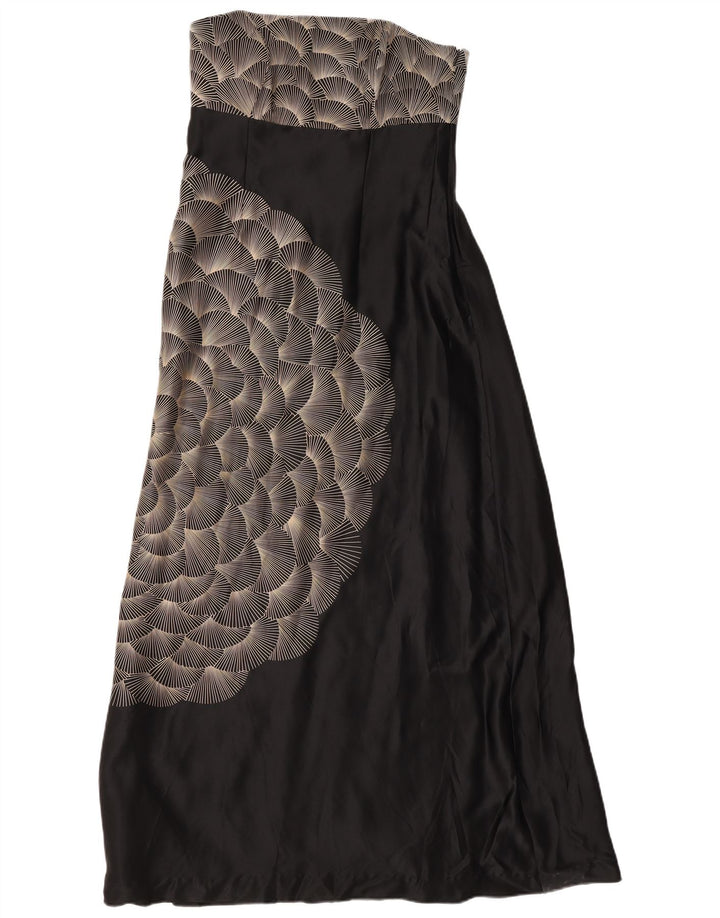 Vestido feminino Monsoon com estampa abstrata maxi sem alças Reino Unido 12 médio preto