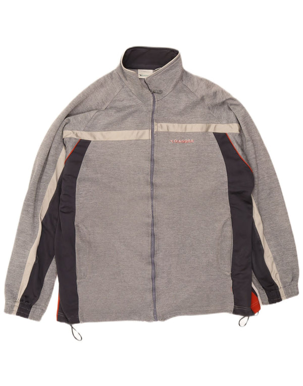 Diadora Mens Tracksuit Top Jacket UK 46 XL Cinza Colourblock Poliéster