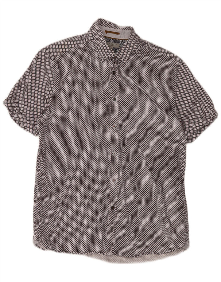 Camisa masculina de manga curta Ted Baker tamanho 4 grande algodão geométrico azul marinho