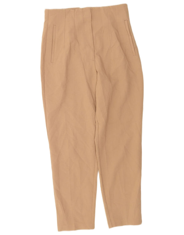 Zara Calça feminina de cintura alta cônica média W28 L26 poliéster bege