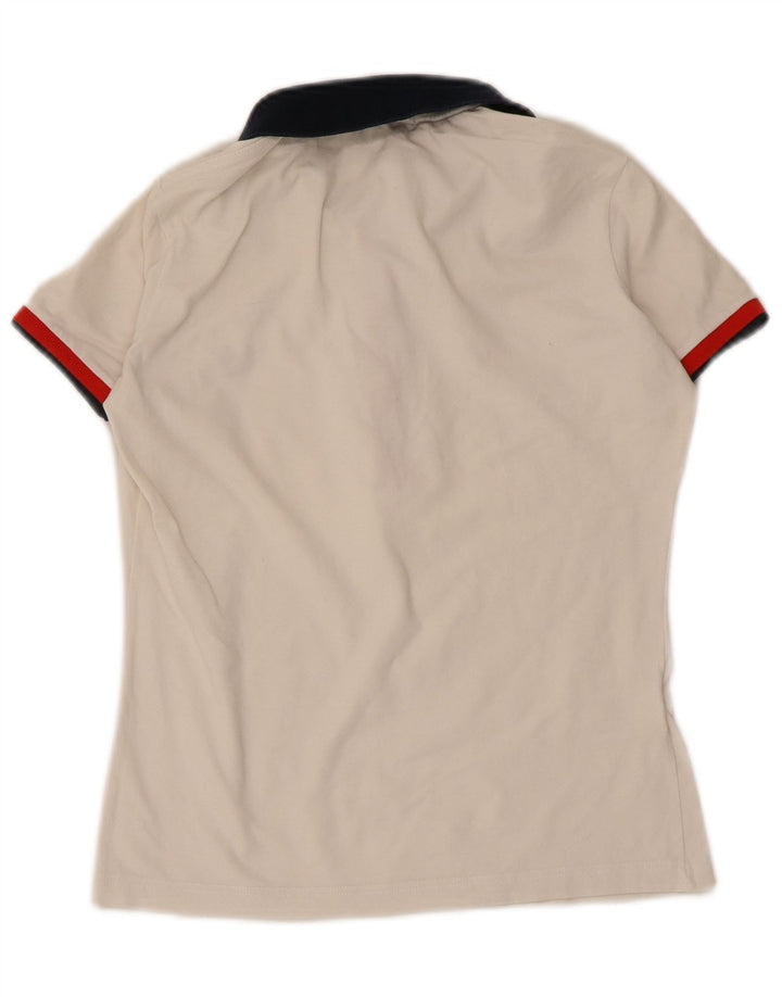 Camisa polo feminina Fred Perry Reino Unido 8 pequeno algodão colorblock branco