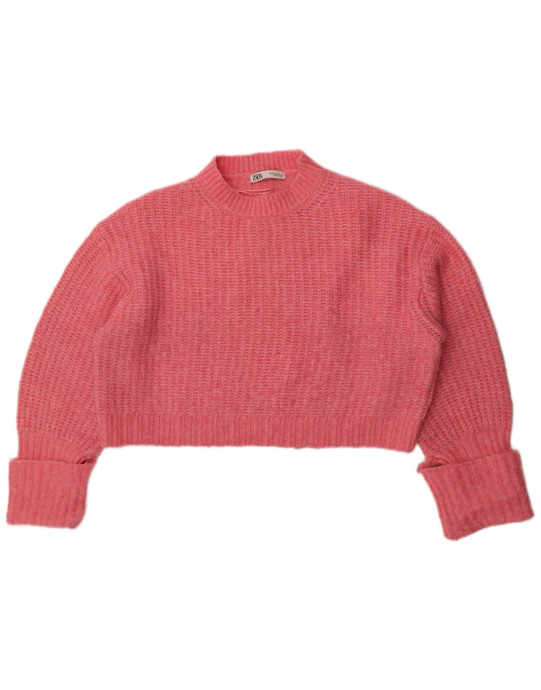 Zara Suéter feminino cropped oversized com gola redonda Reino Unido 14 médio rosa