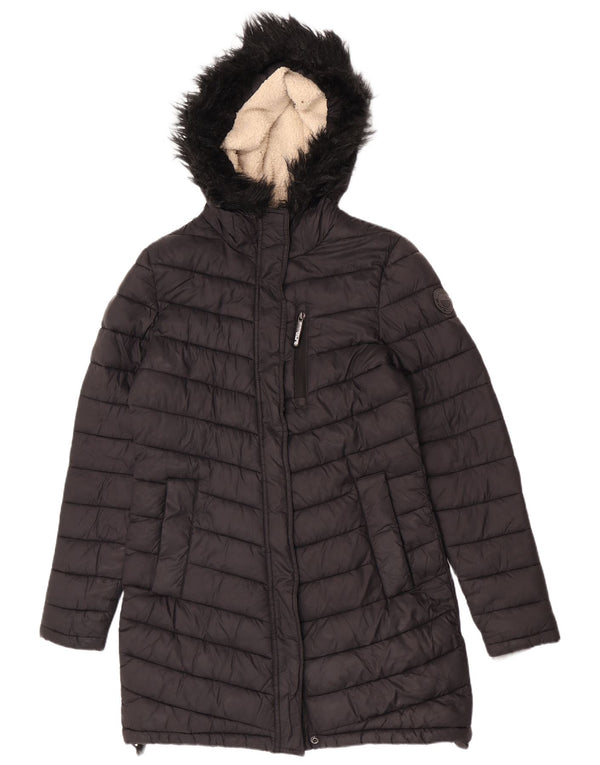 Superdry Womens Hooded Padded Coat UK 14 Medium Black Nylon