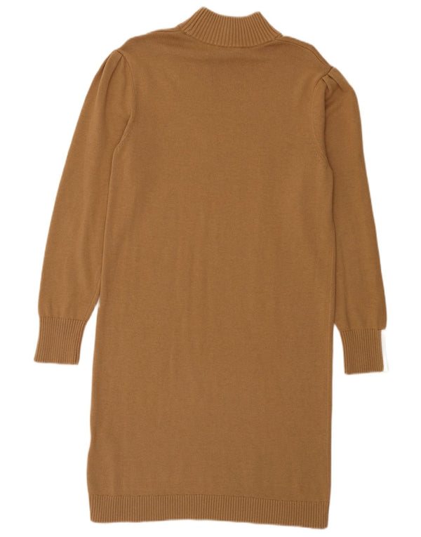Vestido jumper feminino de manga comprida Hugo Boss Reino Unido 10 pequeno algodão marrom