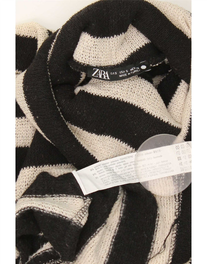 Suéter feminino Zara com gola redonda grande e listrado preto pequeno Reino Unido 10