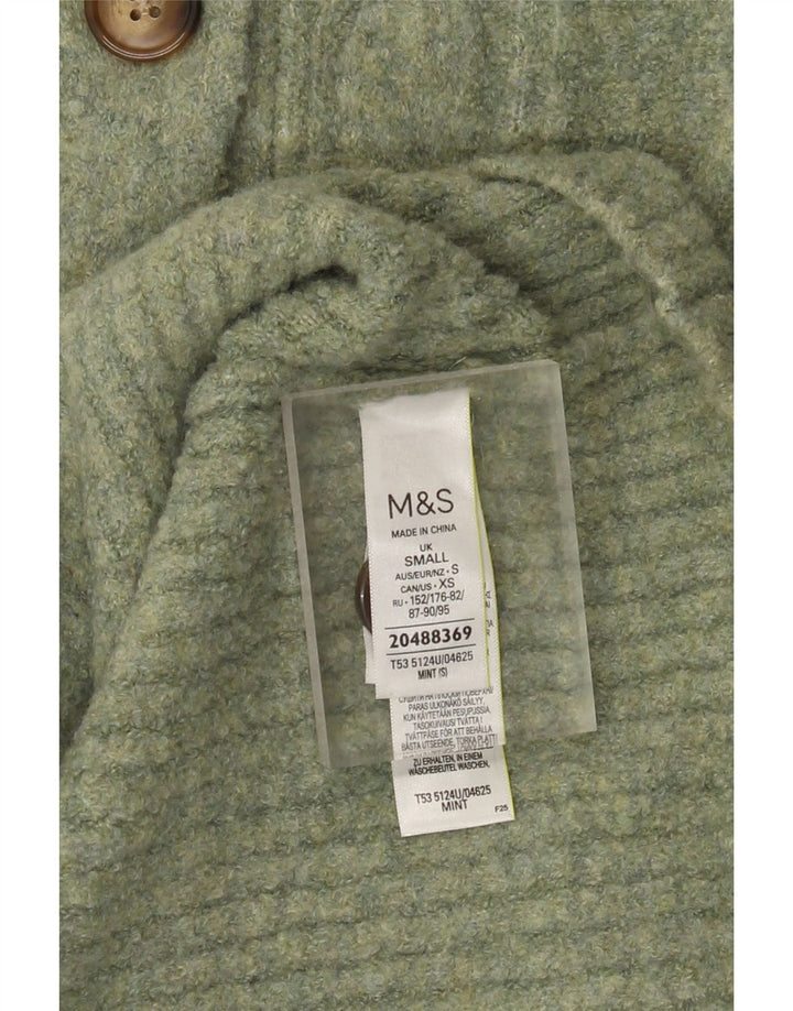 Suéter cardigã feminino Longline Marks & Spencer Reino Unido 10 pequeno verde