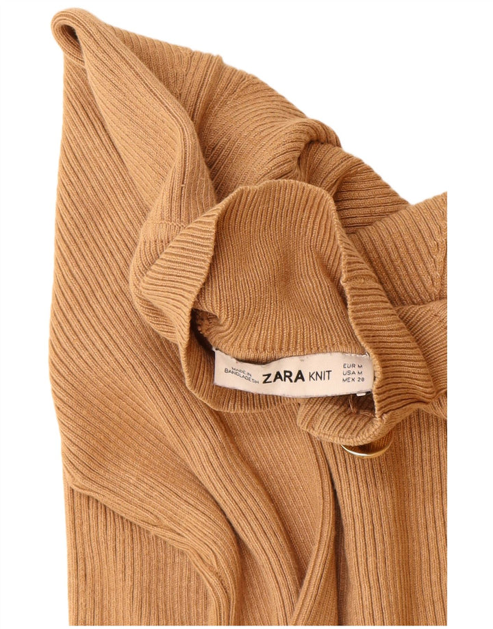 Suéter feminino Zara com gola tartaruga Reino Unido 12 viscose bege médio