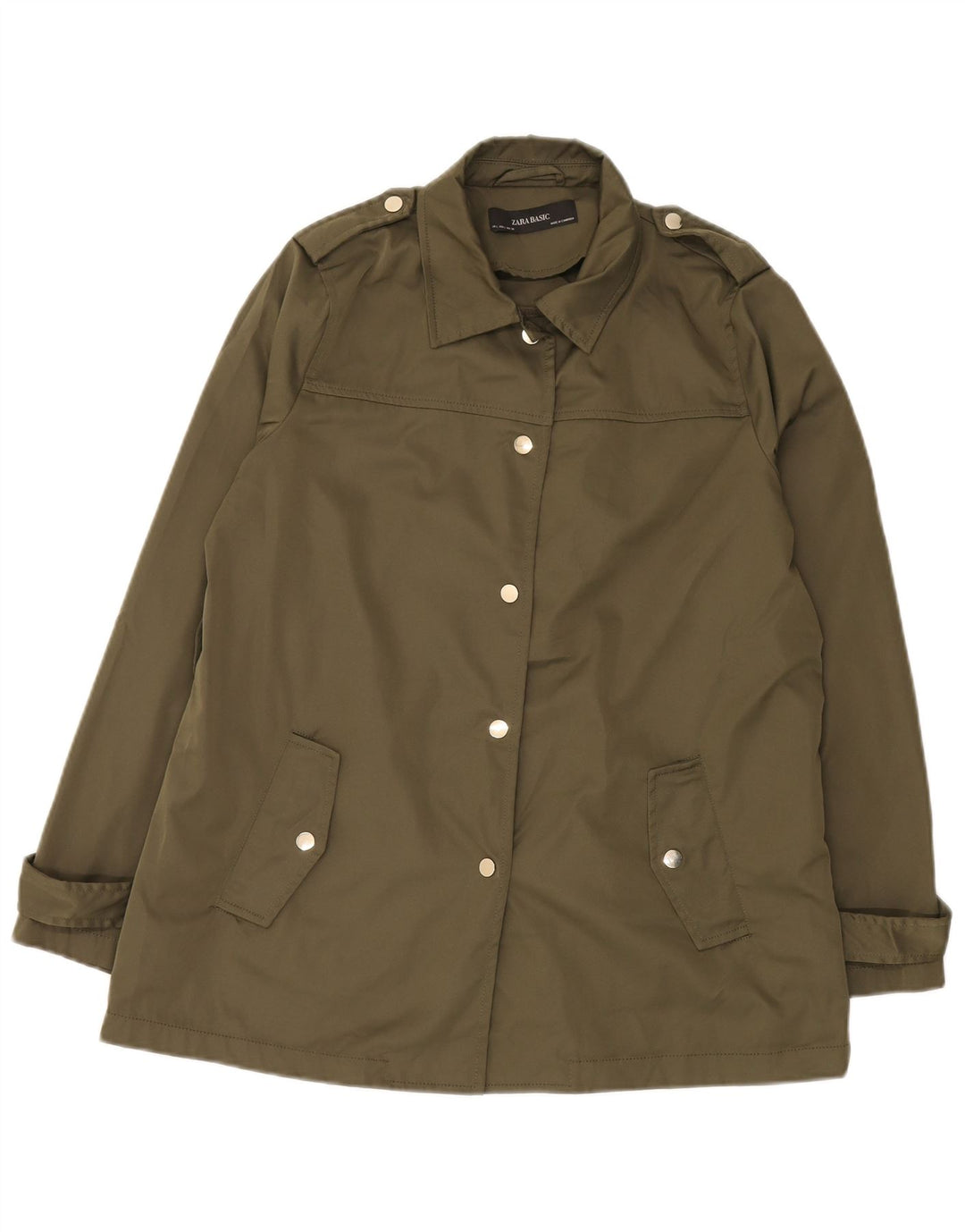 Jaqueta militar feminina Zara UK 16 grande poliéster cáqui
