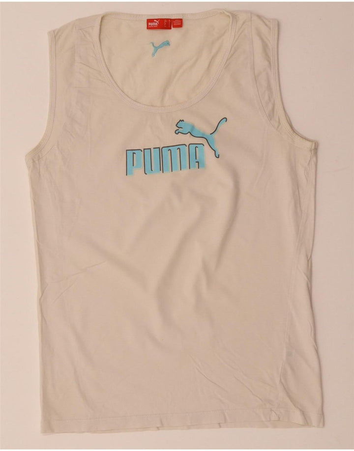 Puma Womens Graphic Vest Top UK 16 Grande Algodão Branco