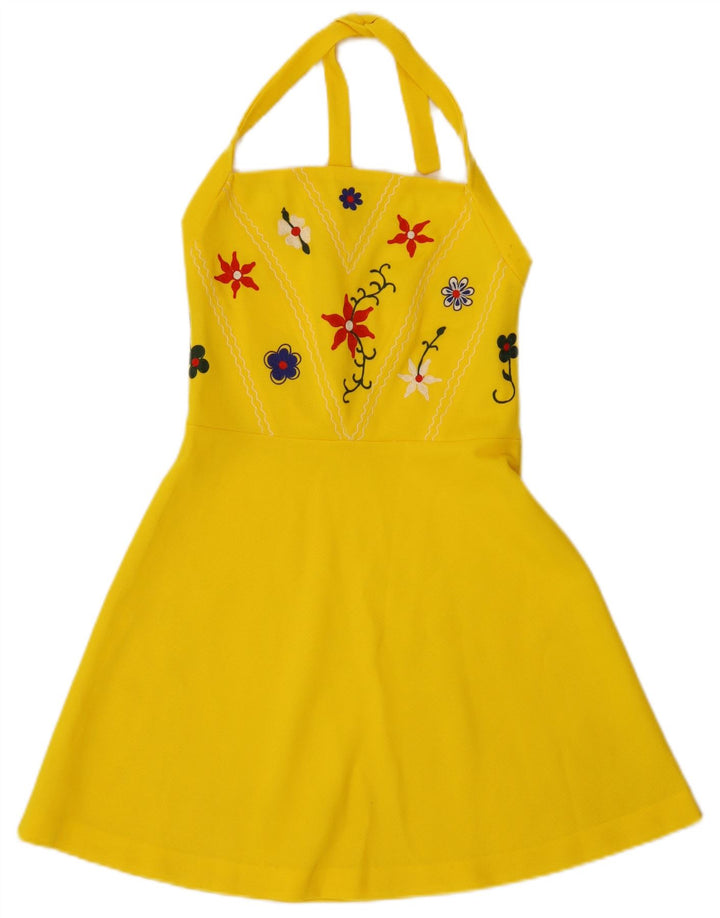 Vestido frente única feminino vintage IT 42 floral amarelo médio