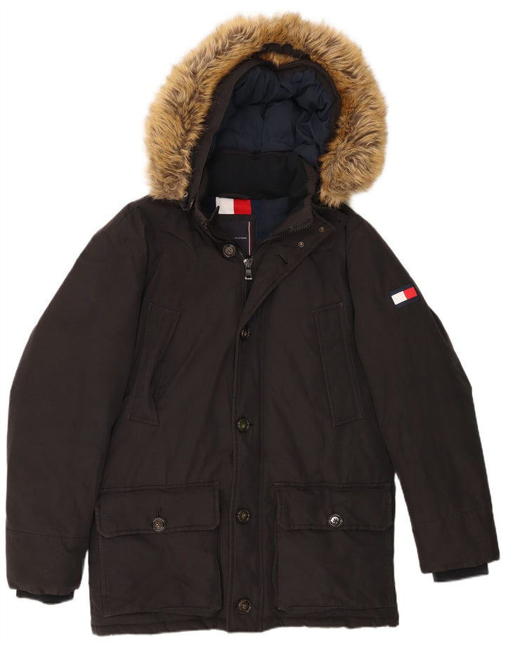 Jaqueta masculina acolchoada com capuz Tommy Hilfiger Reino Unido 38 algodão preto médio