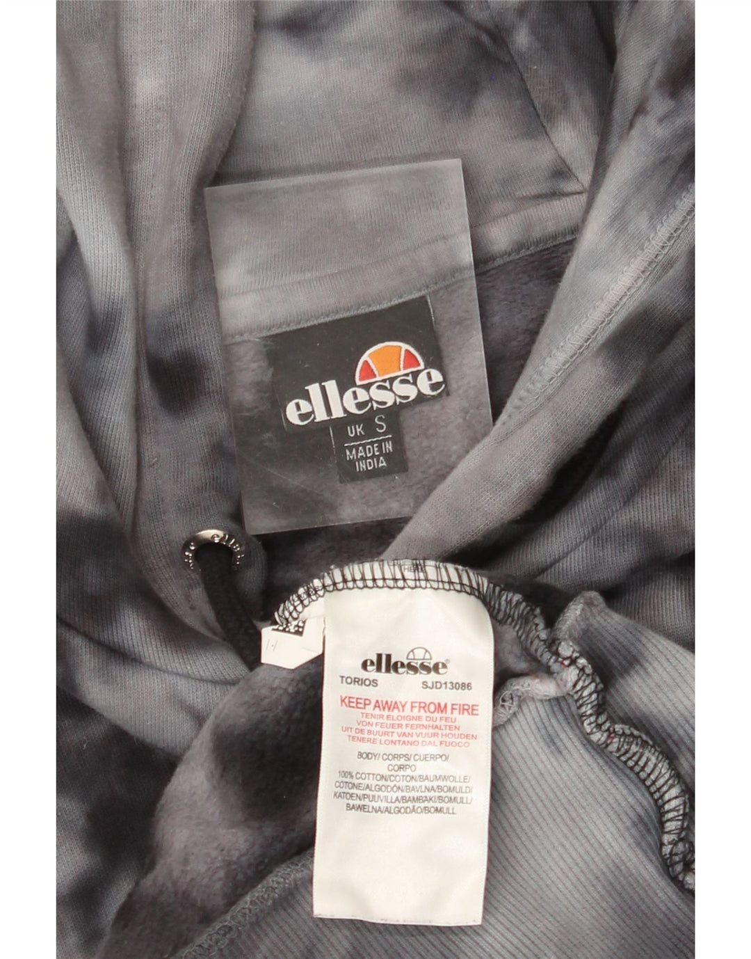ELLESSE Suéter masculino com capuz e algodão cinza pequeno tie-dye