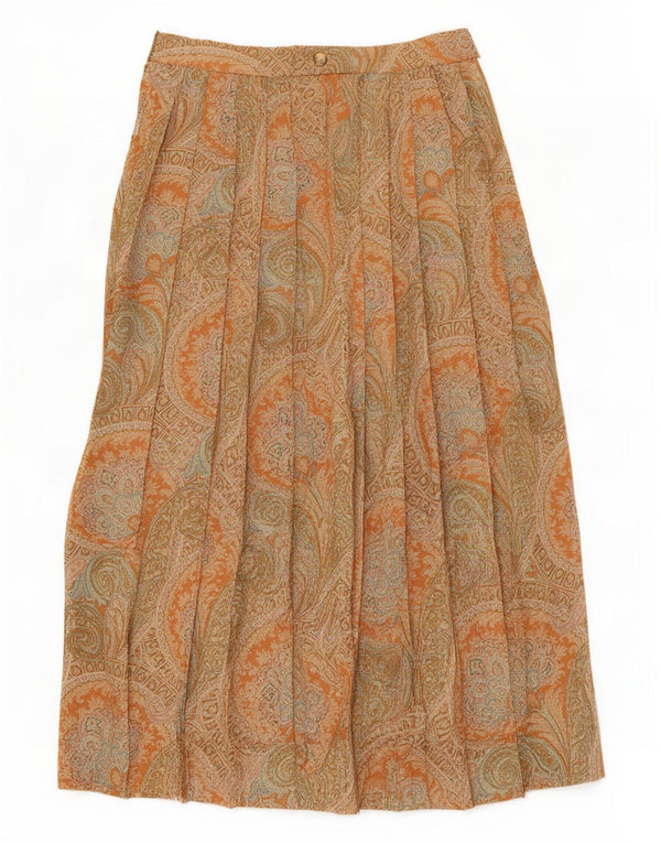 Saia plissada feminina Marella UK 16 grande W30 marrom paisley lã