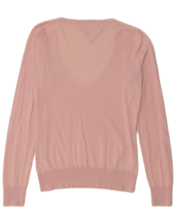 Suéter feminino Tommy Hilfiger com decote em V UK 12 rosa médio