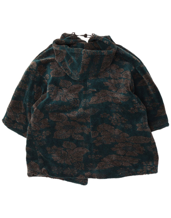 Jaqueta corta-vento feminina vintage de pele sintética Reino Unido 10 floral verde pequeno