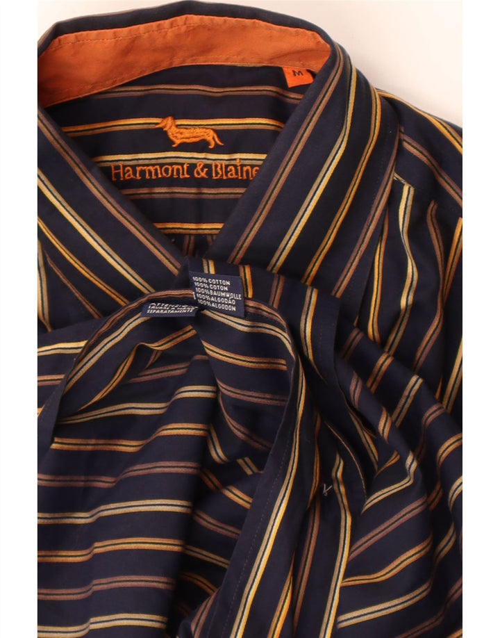 Camisa masculina Harmont & Blaine de algodão listrado azul marinho médio