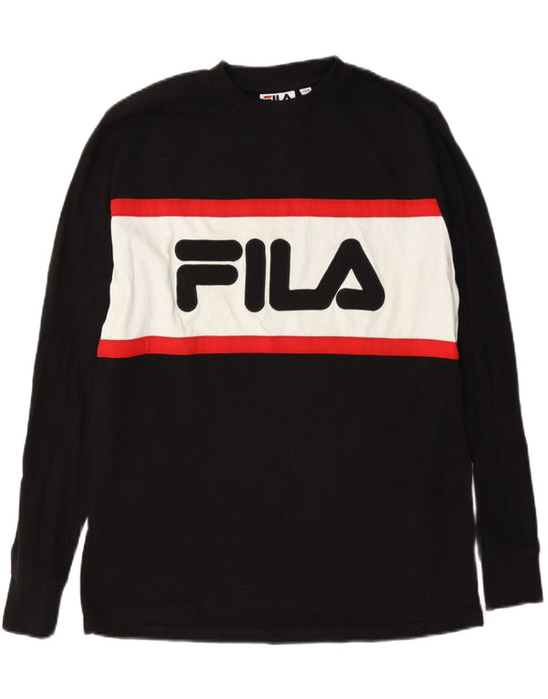 Fila Mens Loose Fit Graphic Top Manga Longa XS Preto Colourblock Algodão