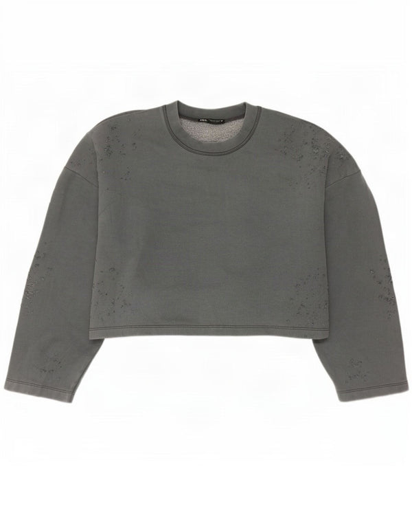 Zara Womens Crop Oversized Moletom Jumper Reino Unido 14 Médio Algodão Cinza