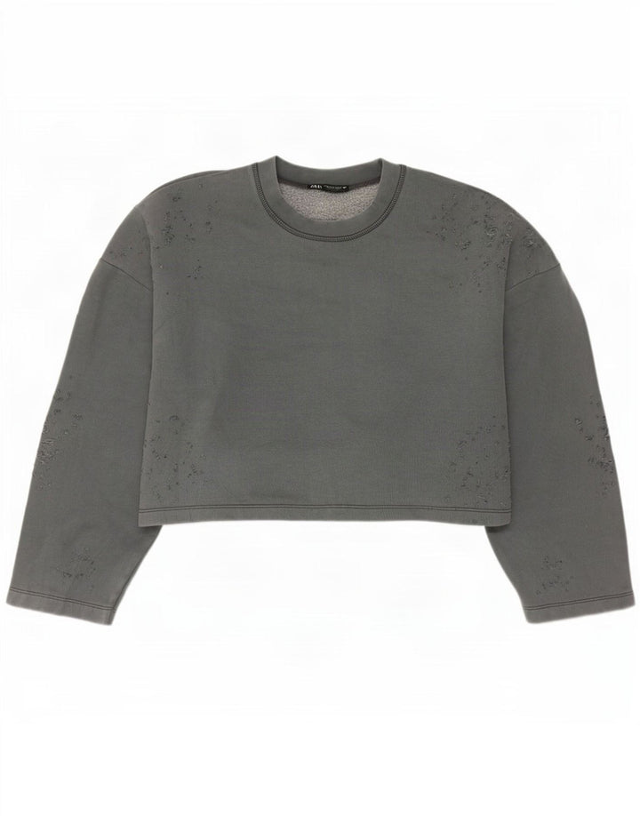 Zara Womens Crop Oversized Moletom Jumper Reino Unido 14 Médio Algodão Cinza