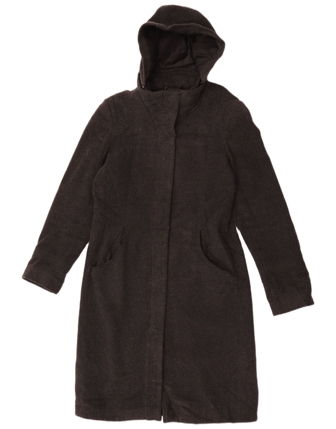 Sobretudo feminino com capuz Topshop UK 12 lã manchada cinza médio