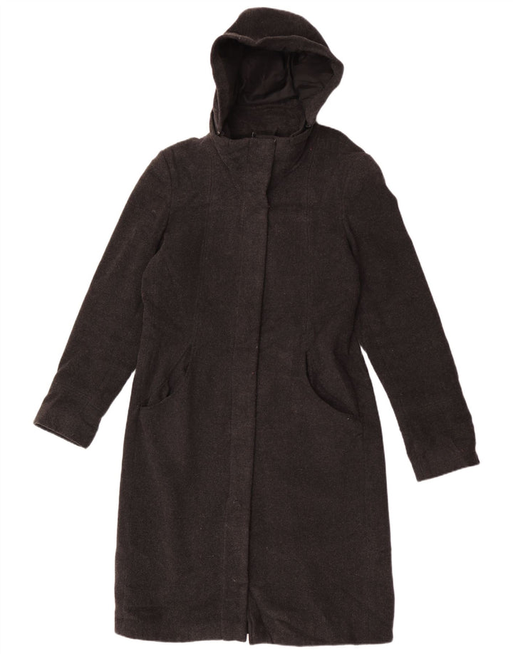 Sobretudo feminino com capuz Topshop UK 12 lã manchada cinza médio