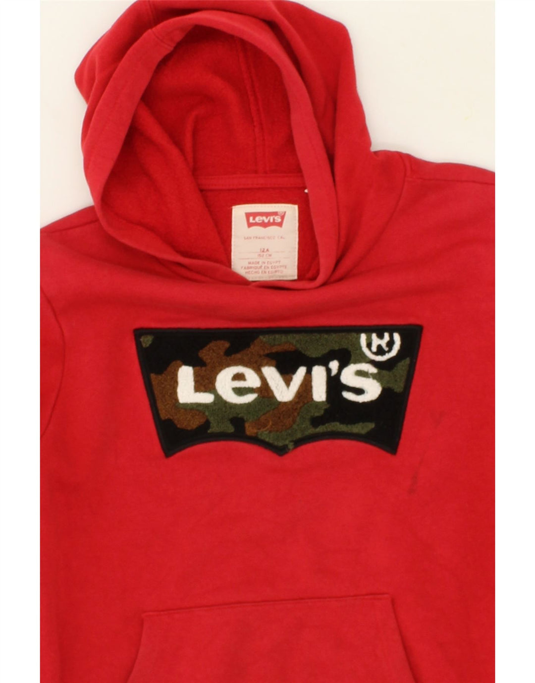 LEVI'S Girls Graphic Hoodie Jumper 11-12 Years Red Cotton Vintage Levi's and Second-Hand Levi's from Messina Hembry 