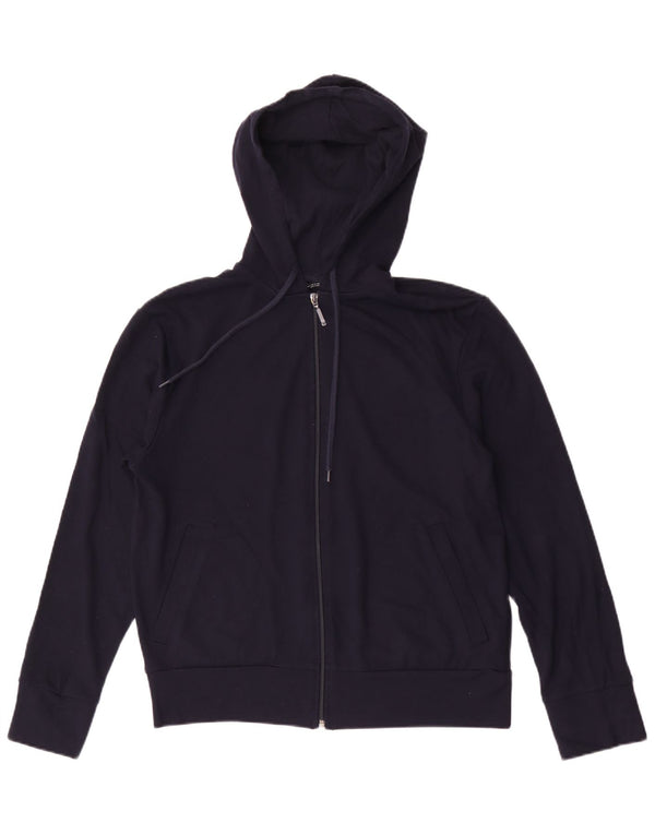 Zara Suéter feminino com capuz e zíper Reino Unido 14 Viscose azul marinho médio