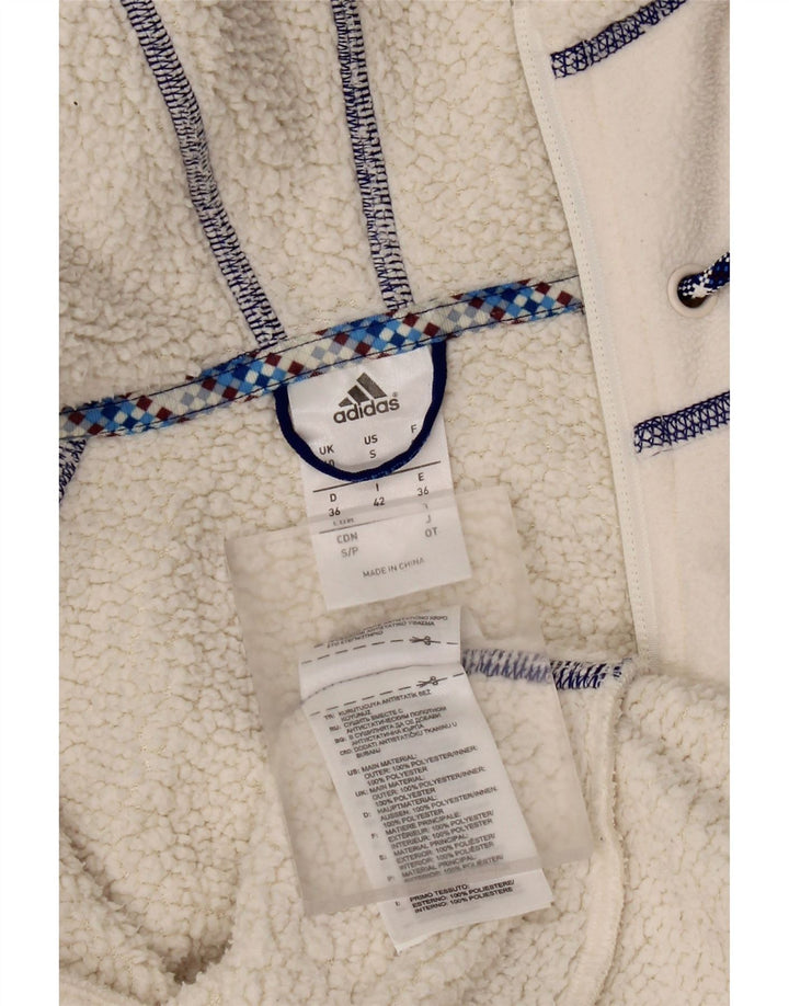 Adidas Womens Hooded Fleece Jacket UK 10 Pequeno Off White Poliéster