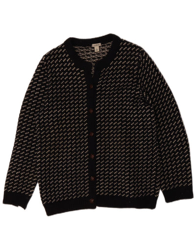 Suéter cardigã feminino L.L.BEAN Reino Unido 16 grande lã preta manchada