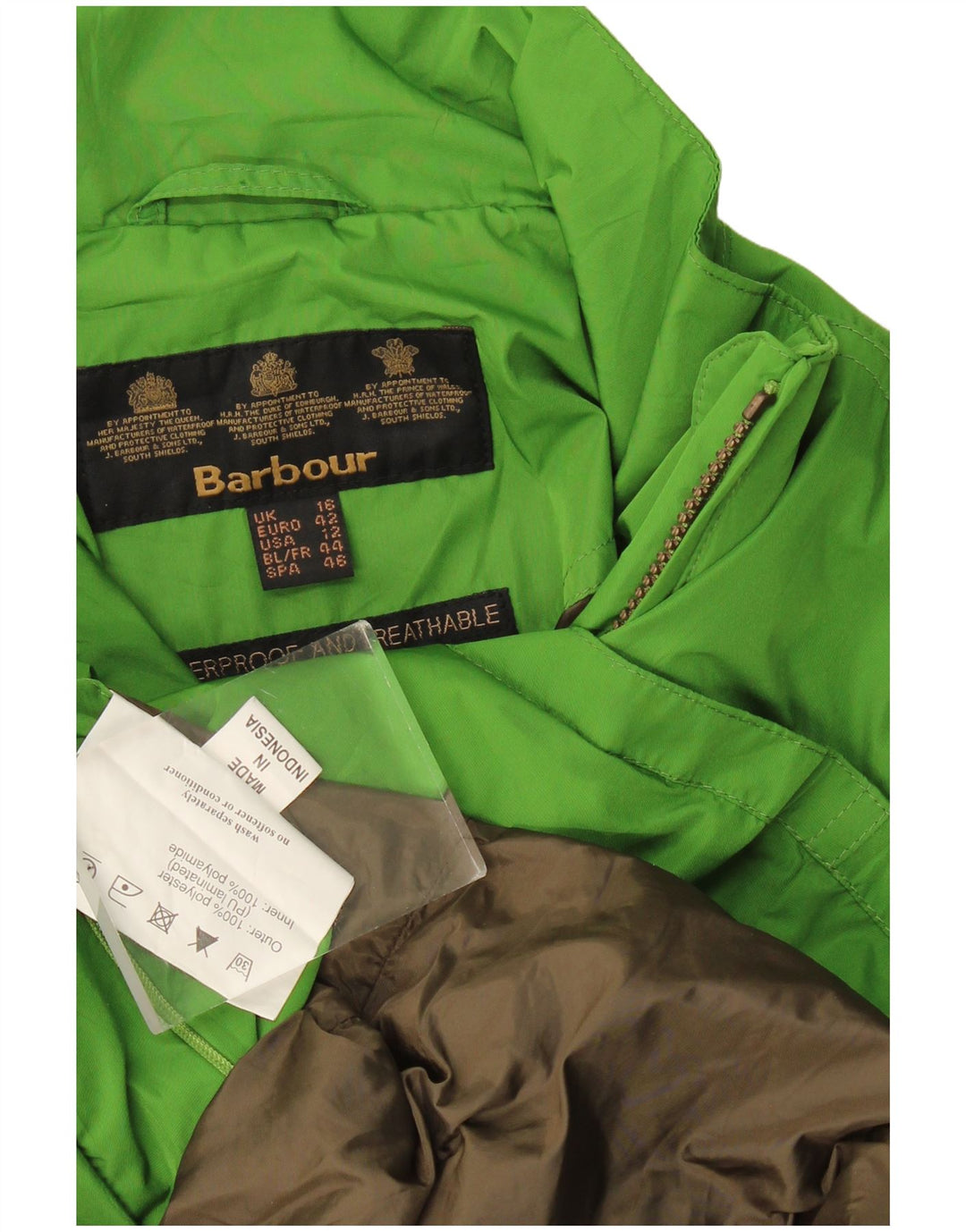 Jaqueta de chuva feminina Barbour UK 16 grande poliéster verde