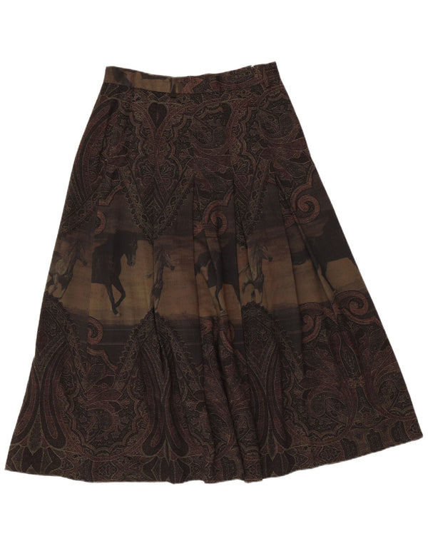 Saia larga feminina vintage de cintura alta IT 46 grande W28 verde Paisley