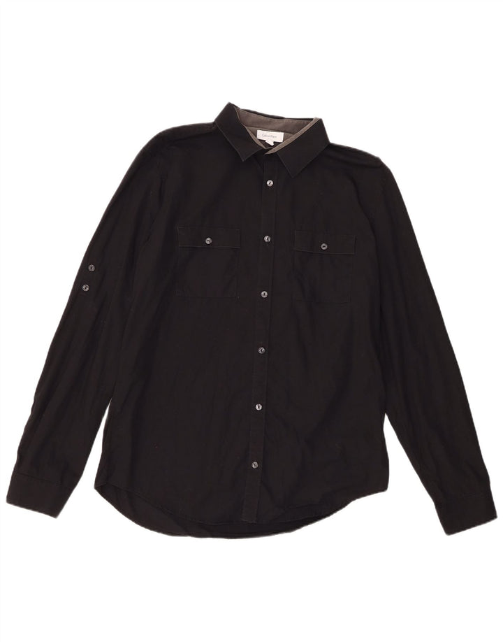 Camisa masculina Calvin Klein de algodão preto médio