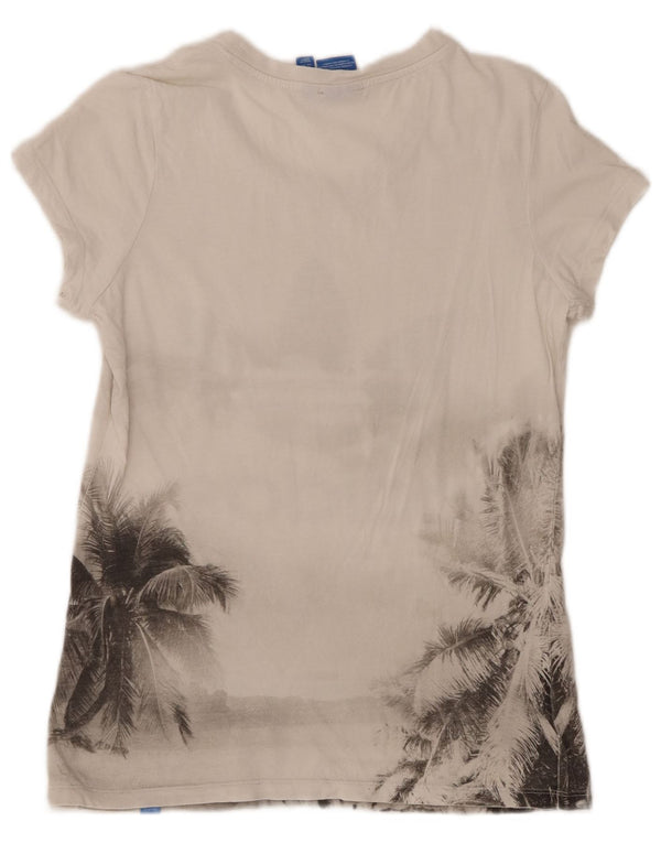 Adidas Camiseta Feminina Graphic Top UK 14 Médio Branco Floral Algodão
