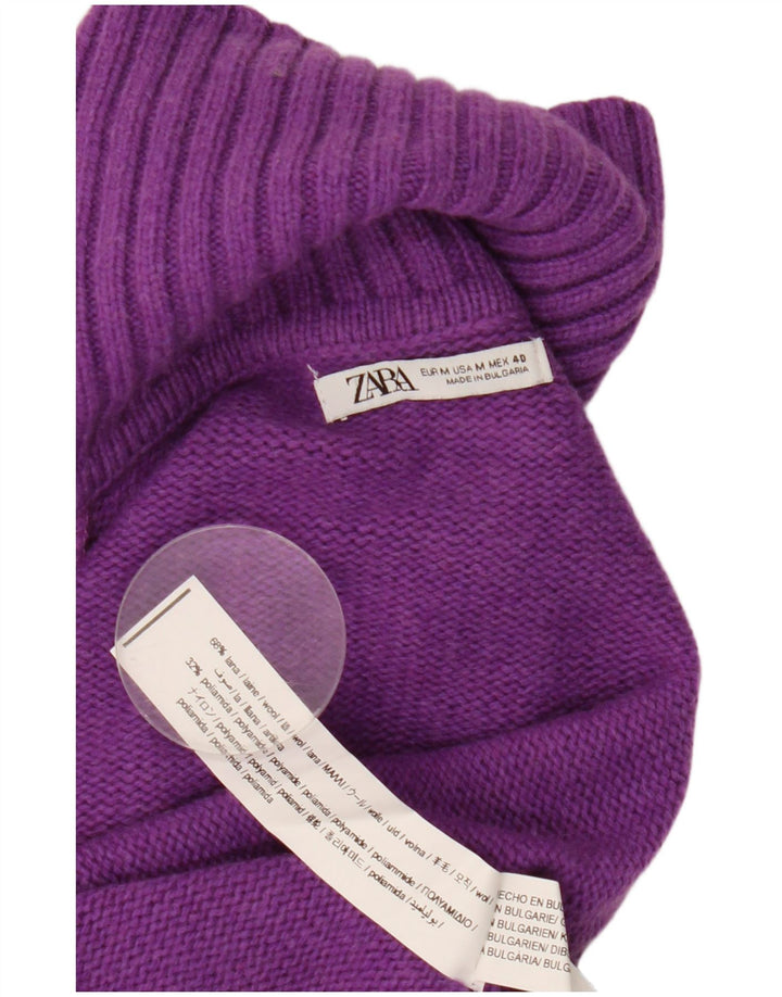Suéter feminino Zara com gola redonda e lã roxa média UK 14