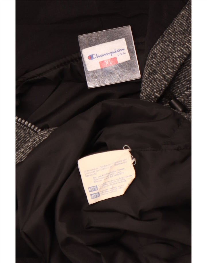 Jaqueta masculina de lã com capuz CHAMPION UK 42 XL poliéster listrado cinza