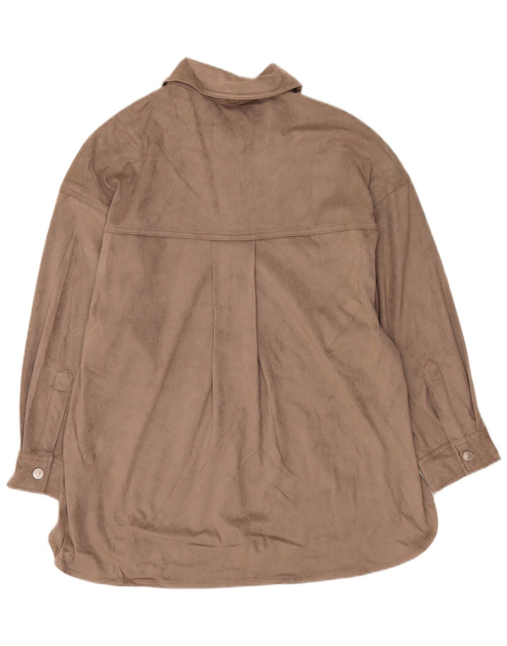 Camisa feminina de veludo Zara UK 14 poliéster cinza médio