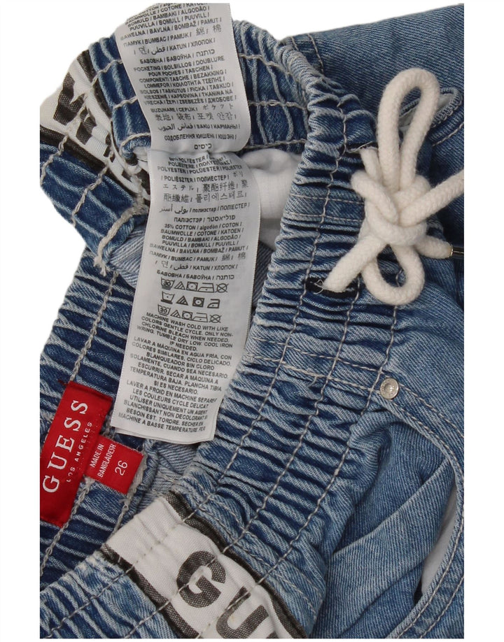 Guess Shorts jeans feminino gráfico W26 pequeno azul colorblock poliéster