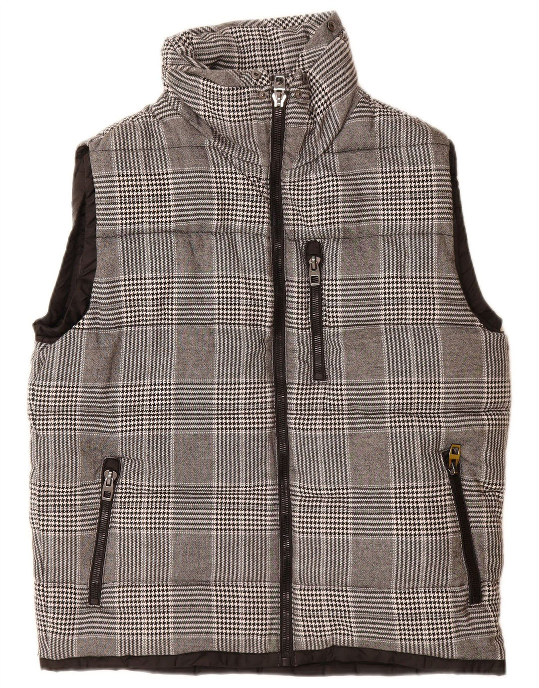 Zara Colete acolchoado masculino UK 42 XL poliéster xadrez cinza