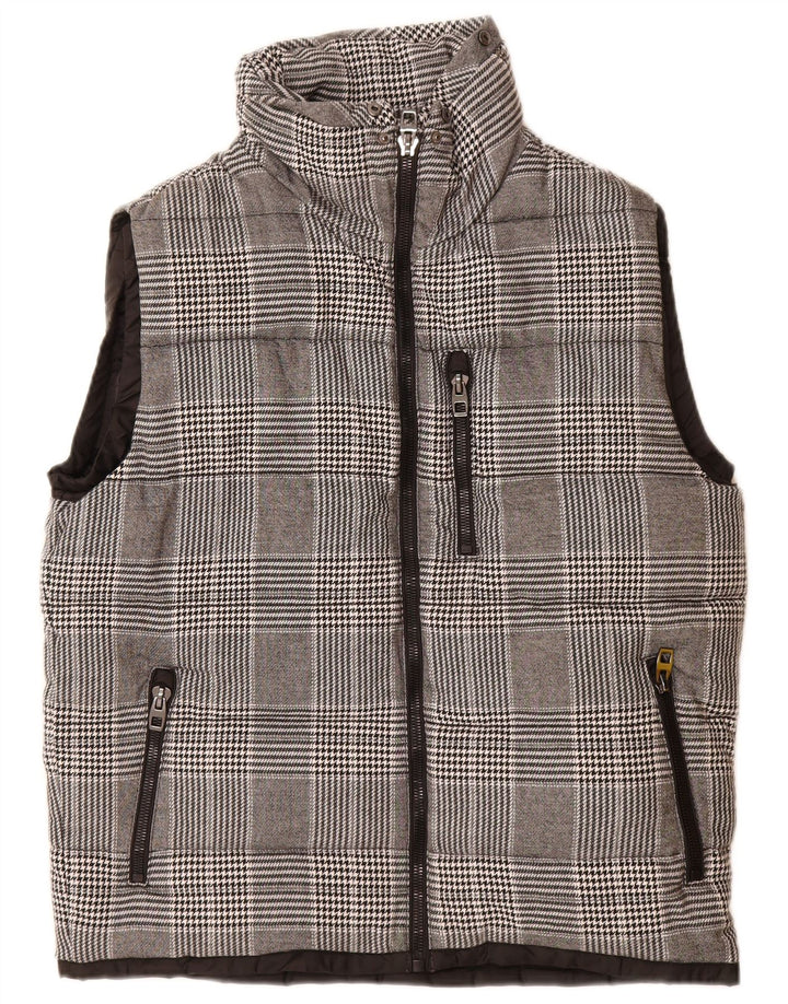 Zara Colete acolchoado masculino UK 42 XL poliéster xadrez cinza