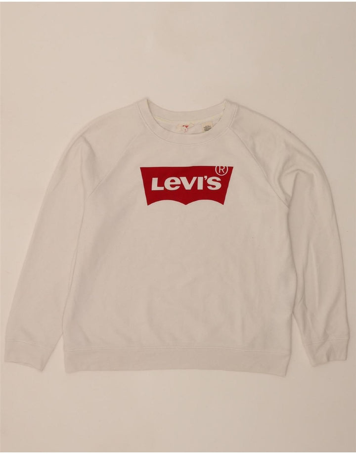 LEVI'S Womens Graphic Sweatshirt Jumper UK 16 Large White Cotton Vintage Levi's and Second-Hand Levi's from Messina Hembry 