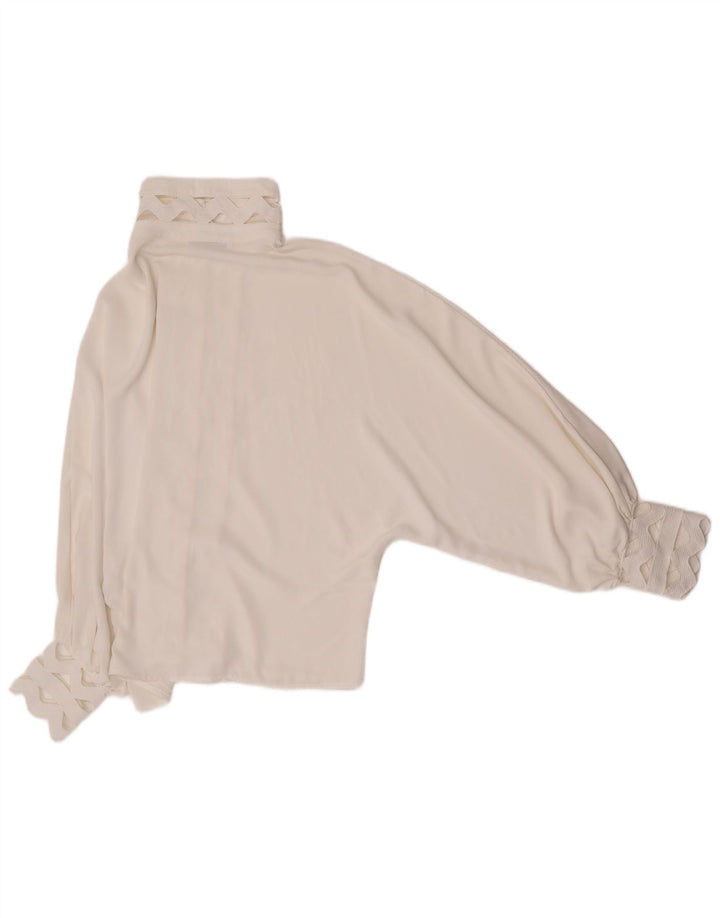 Blusa feminina vintage UK 14 grande poliéster branco
