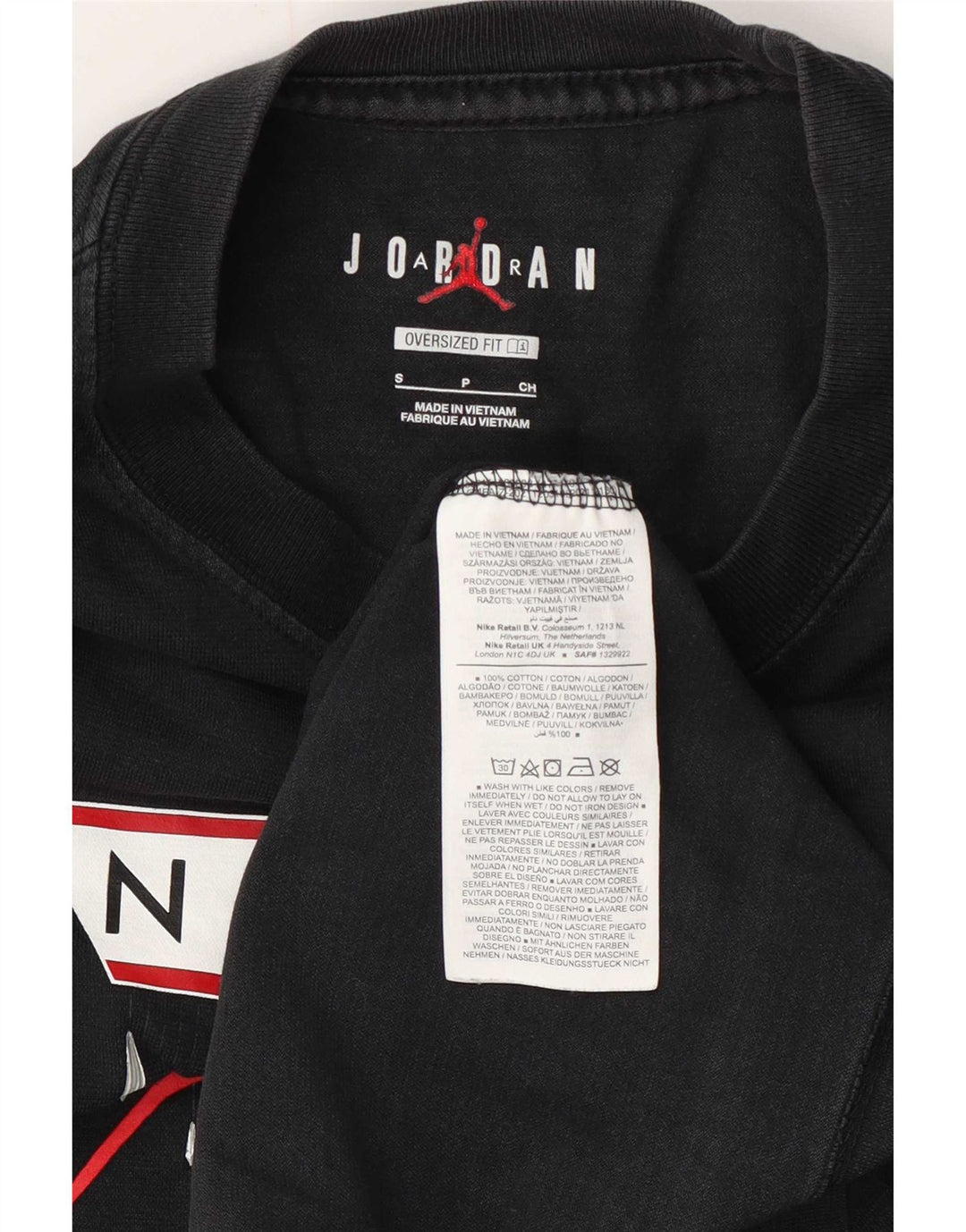Camiseta Jordan Masculina Oversized Graphic Top Pequeno Algodão Preto