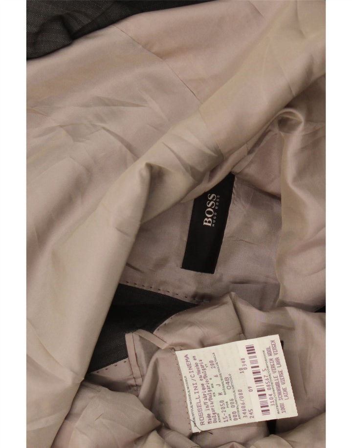 Jaqueta blazer masculina de 3 botões HUGO BOSS UE 48 lã listrada cinza médio