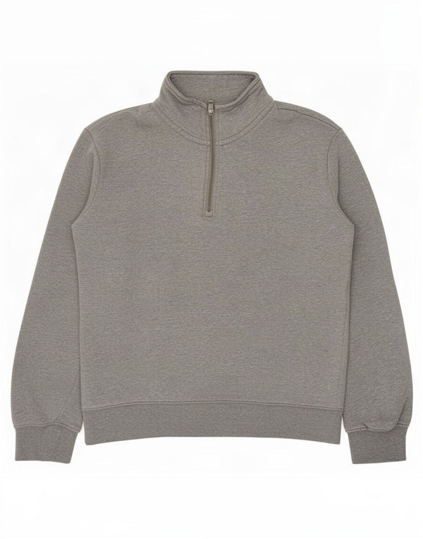 Suéter masculino Marks & Spencer com zíper e gola pequena de algodão cinza