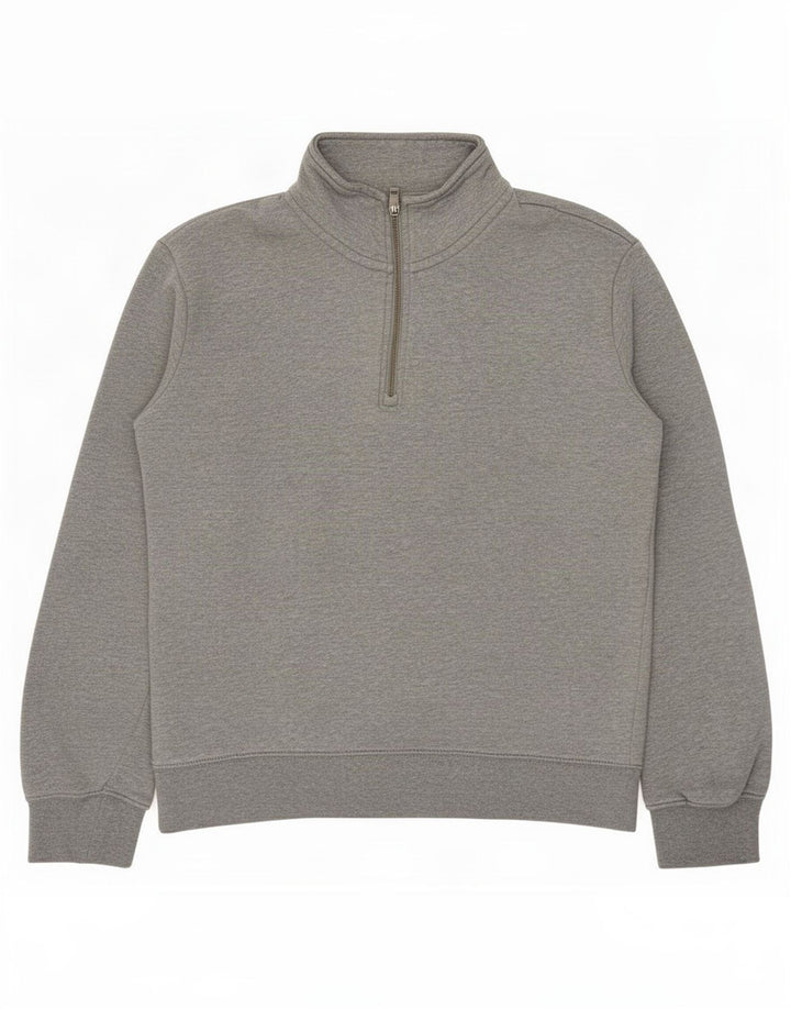 Suéter masculino Marks & Spencer com zíper e gola pequena de algodão cinza