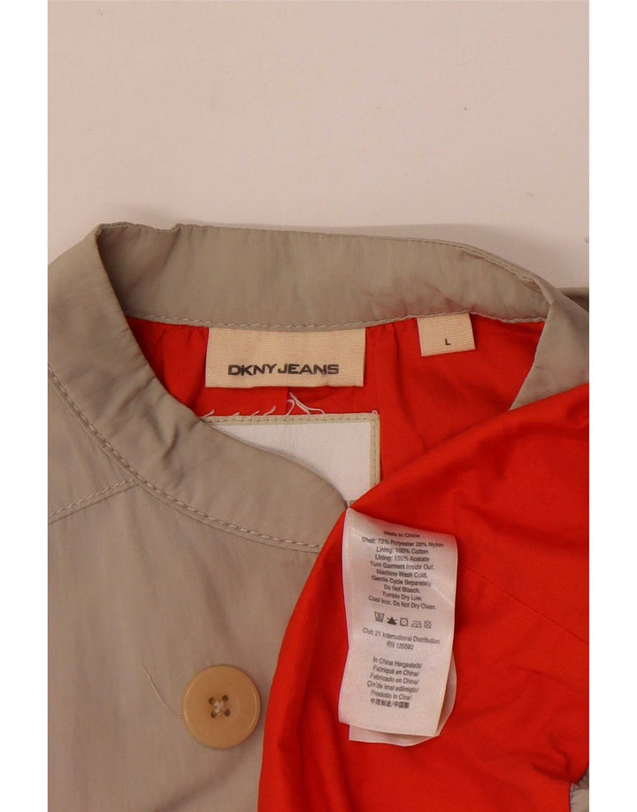 Casaco feminino Dkny manga 3/4 com peito duplo Reino Unido 16 poliéster cinza grande