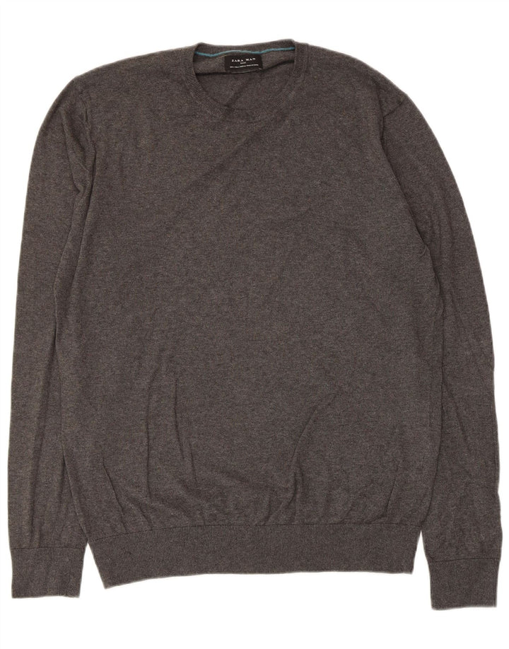 Suéter masculino Zara com gola redonda, grande algodão cinza